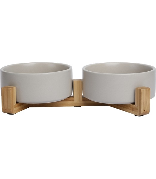 Keramische Voerbak Dubbel Grijs 2x850ml