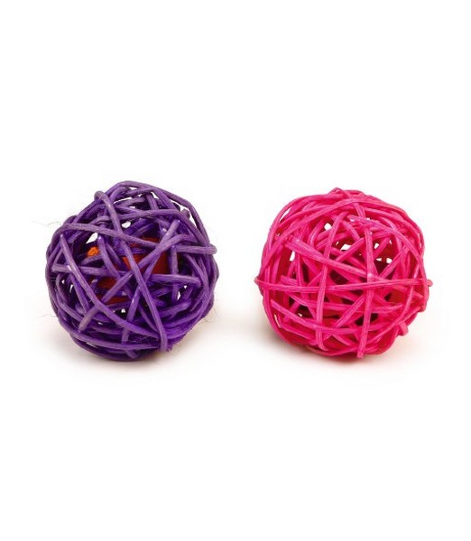 Beeztees Rotan Bal+Catnip - Kattenspeelgoed - Paars/Roze - 2ST