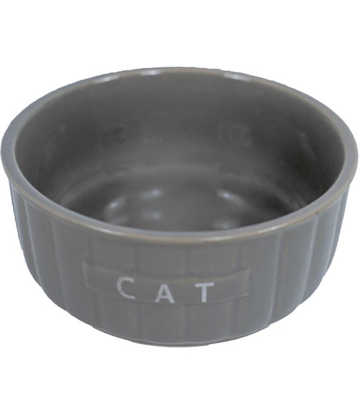 Eetbak steen kat ribbel taupe 12 cm
