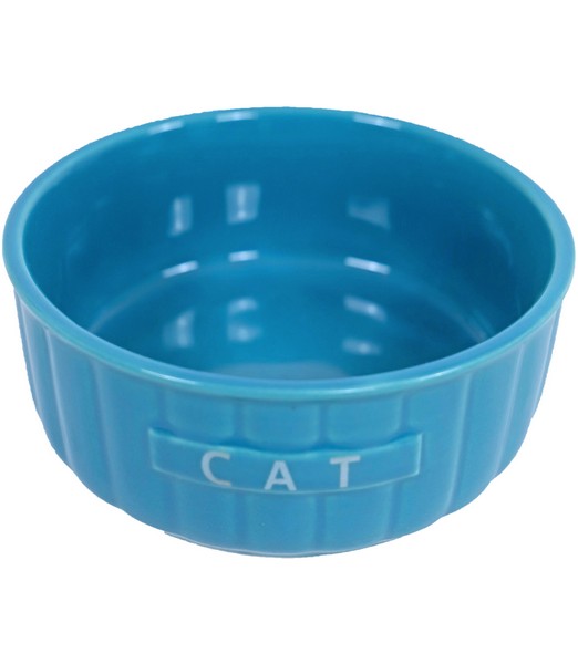 Eetbak steen kat ribbel blauw 12 cm     