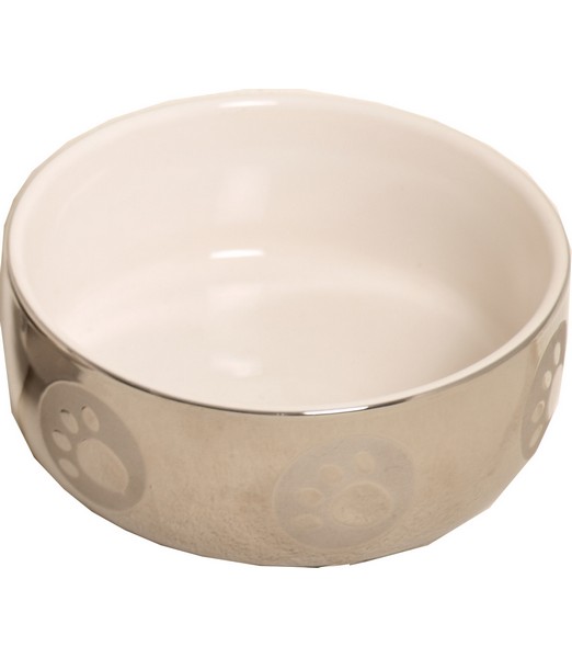 Eetbak steen kat royal zilver/wit 13 cm