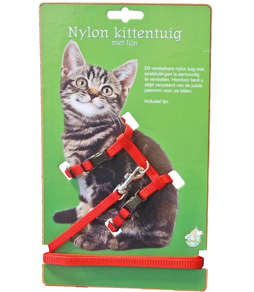 Kittentuig nylon met lijn rood          