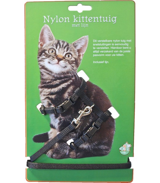 Kittentuig nylon met lijn zwart         