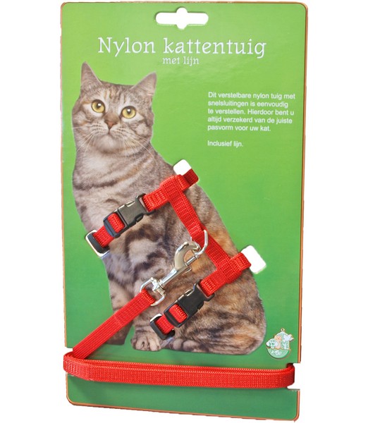 Kattentuig nylon met lijn rood          