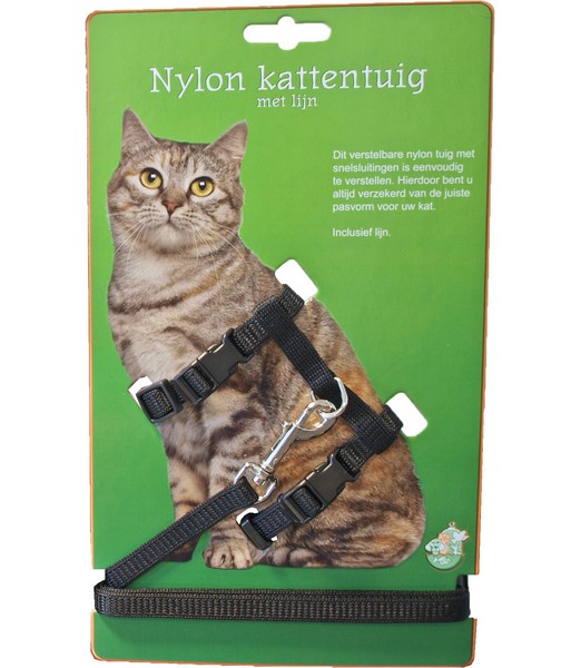 Kattentuig nylon met lijn zwart         