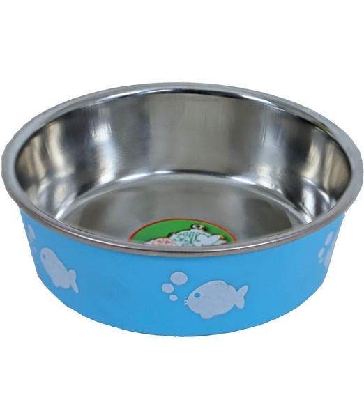 Eetbak rvs kat lichtblauw met vis 11 cm
