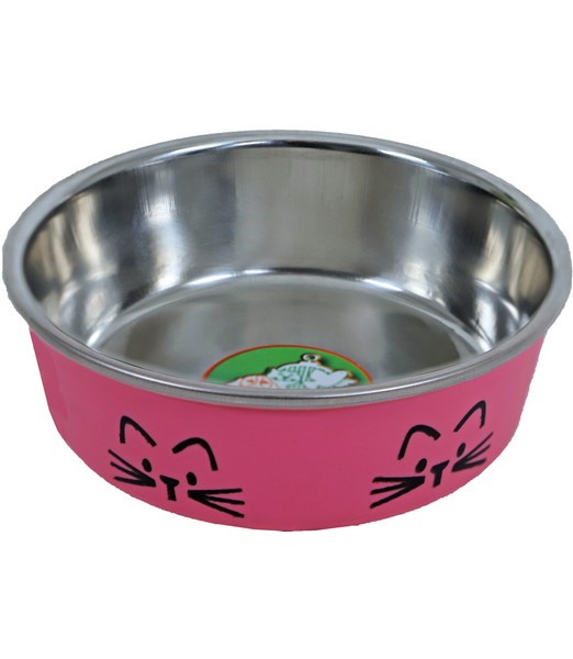 Eetbak rvs kat roze met kattekop 11 cm