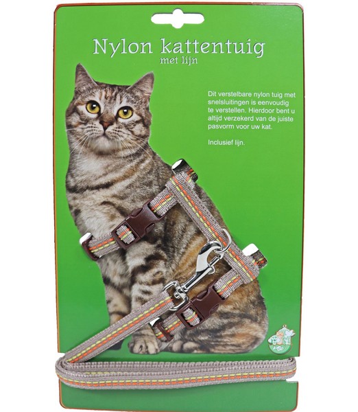 Kattentuig met lijn nylon mocca+stiksel 