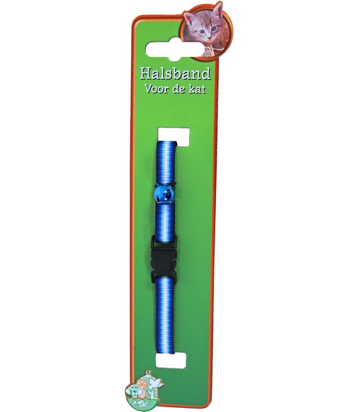 Kattenhalsband nylon blauw/wit streep   