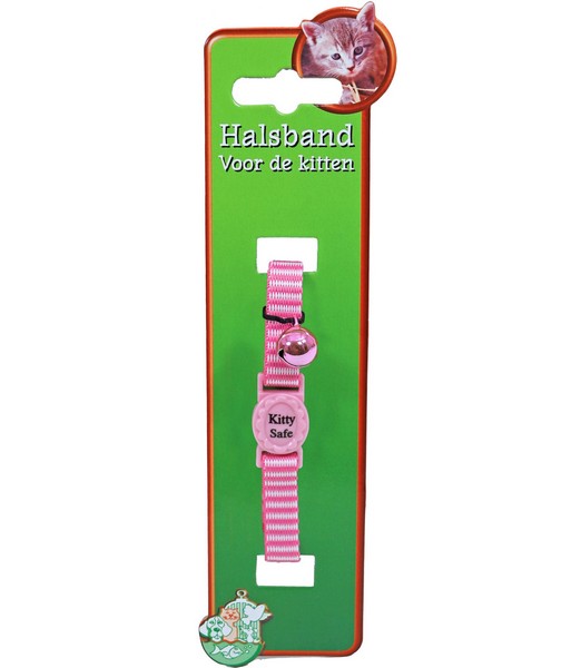 Kittenhalsband polyester streep roze    